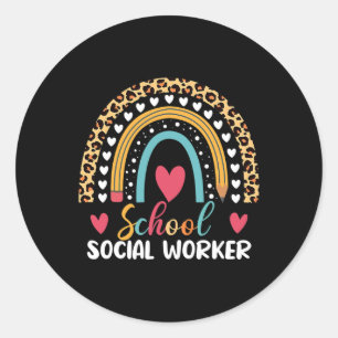 Boho Rainbow School School Social Worker Classic Round Sticker