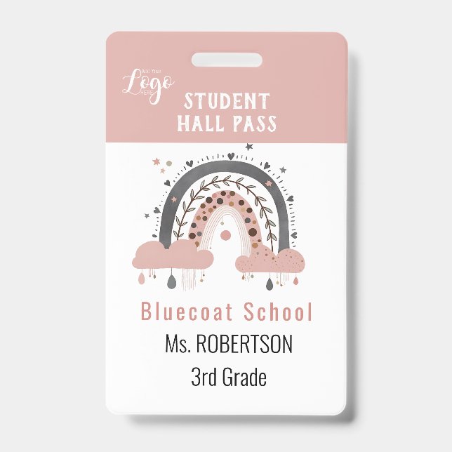 Boho rainbow School teacher or student pass ID Badge (Front)