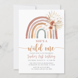 Boho Rainbow She's A Wild One First Birthday Invitation
