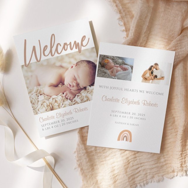Boho Rainbow Simple Photo Birth Announcement (Creator Uploaded)