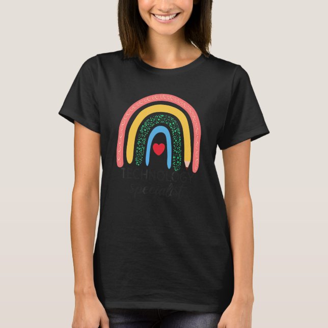 Boho Rainbow Stem Teacher Tech Squad Technology Sp T-Shirt (Front)