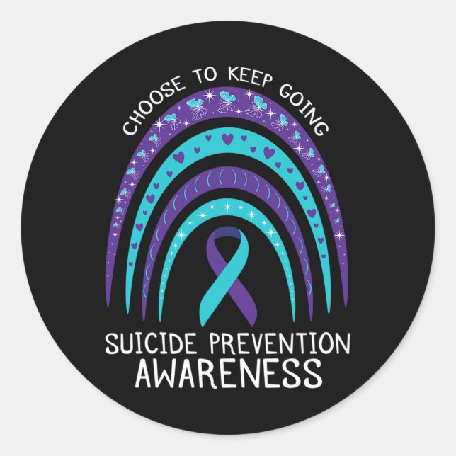 Boho Rainbow Suicide Awareness Mental Health  Classic Round Sticker (Front)