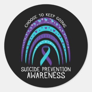 Boho Rainbow Suicide Awareness Mental Health Classic Round Sticker