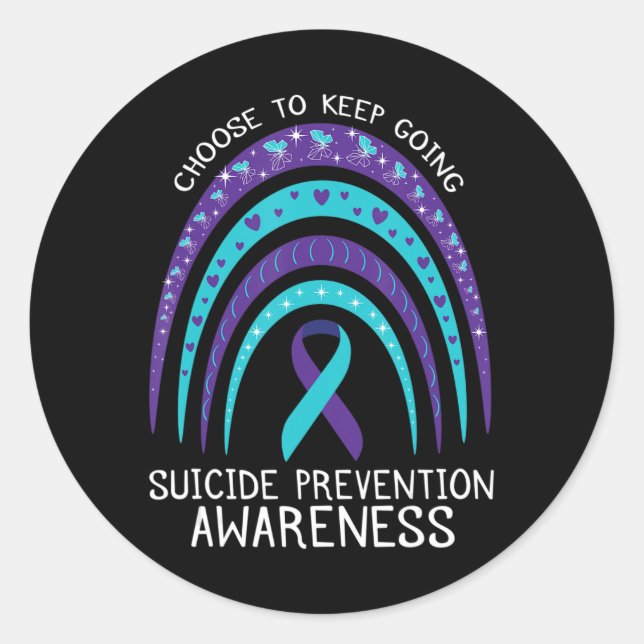 Boho Rainbow Suicide Awareness Mental Health  Classic Round Sticker (Front)
