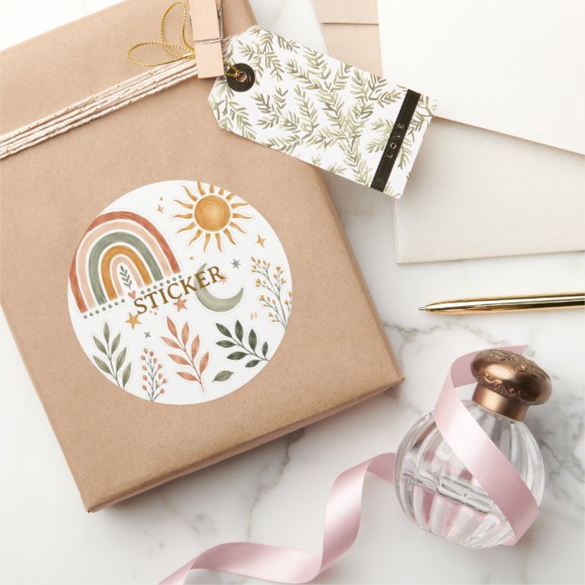Boho Rainbow Sun Moon Botanical Sticker Sheet (Gifting)