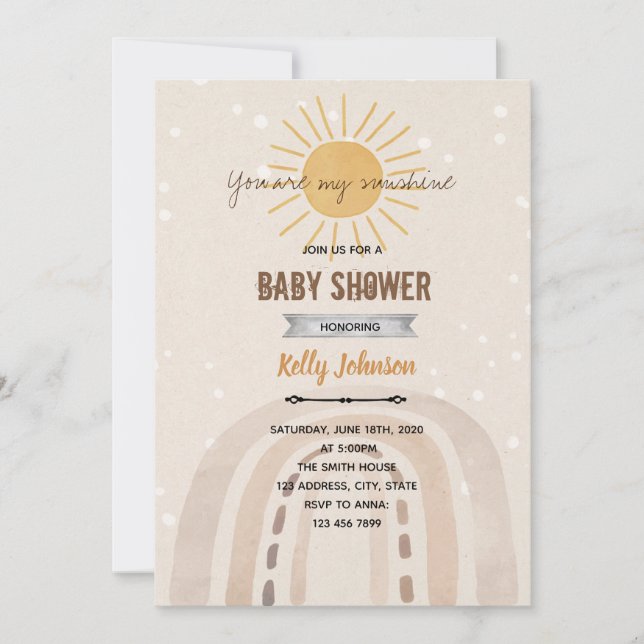 Boho rainbow sun theme invitation (Front)