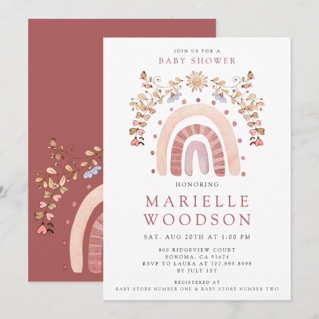 Boho Rainbow Sunshine Baby Shower   Invitation (Front/Back)