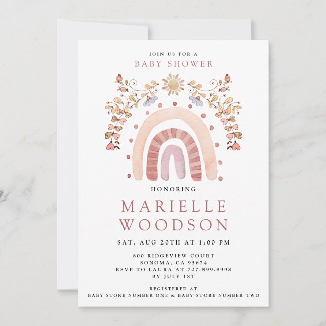 Boho Rainbow Sunshine Baby Shower   Invitation (Front)