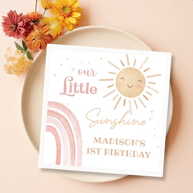 Boho Rainbow Sunshine Birthday Party Napkins (Creator Uploaded)