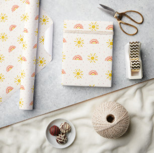 Boho Rainbow & Sunshine Cute Baby Pattern Wrapping Paper
