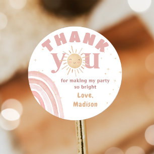 Boho Rainbow Sunshine Pink Birthday Sticker