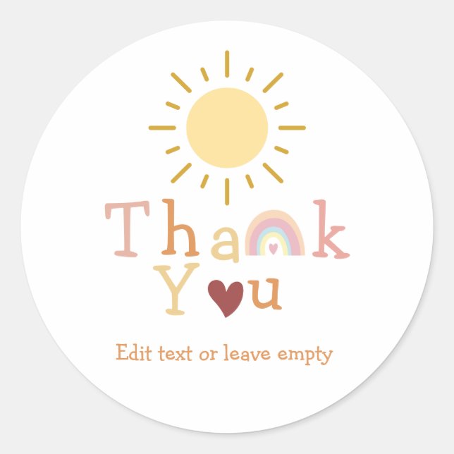 Boho Rainbow Sunshine Thank You Classic Round Sticker (Front)