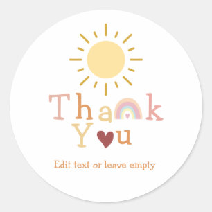 Boho Rainbow Sunshine Thank You Classic Round Sticker