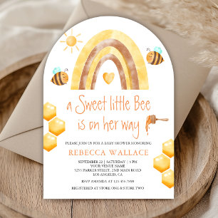 Boho Rainbow Sweet Little Bee Arch Baby Shower Invitation