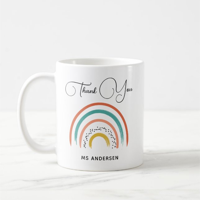 Boho Rainbow Teacher Appreciation Personalised  Coffee Mug (Left)