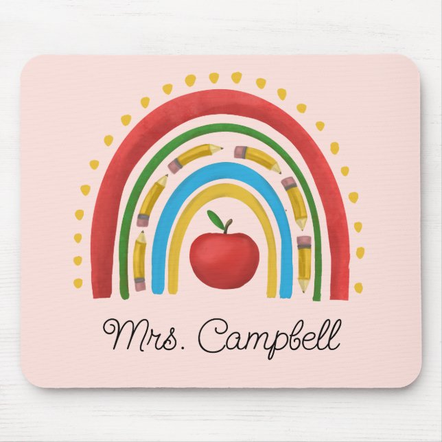 Boho Rainbow Teacher Christmas Gift Custom Name  Mouse Mat (Front)