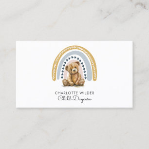 Boho Rainbow Teddy Bear Child Daycare Business Card