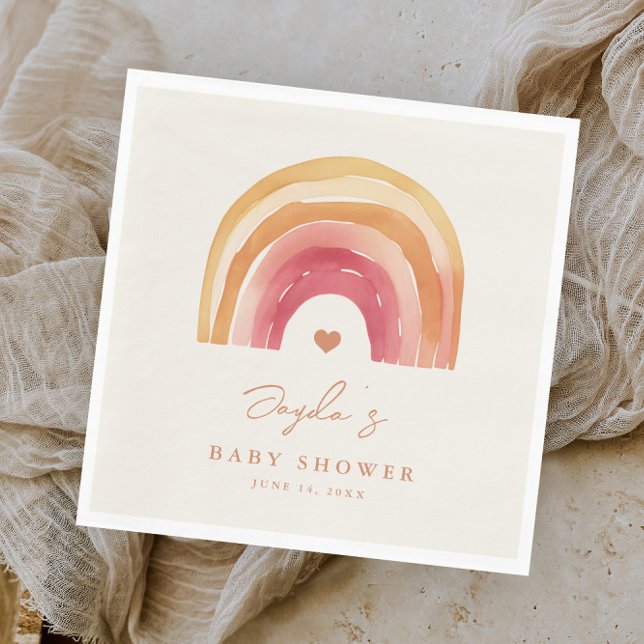 Boho Rainbow Terracotta Baby Shower Napkin (Boho rainbow hand-painted baby shower napkin.)