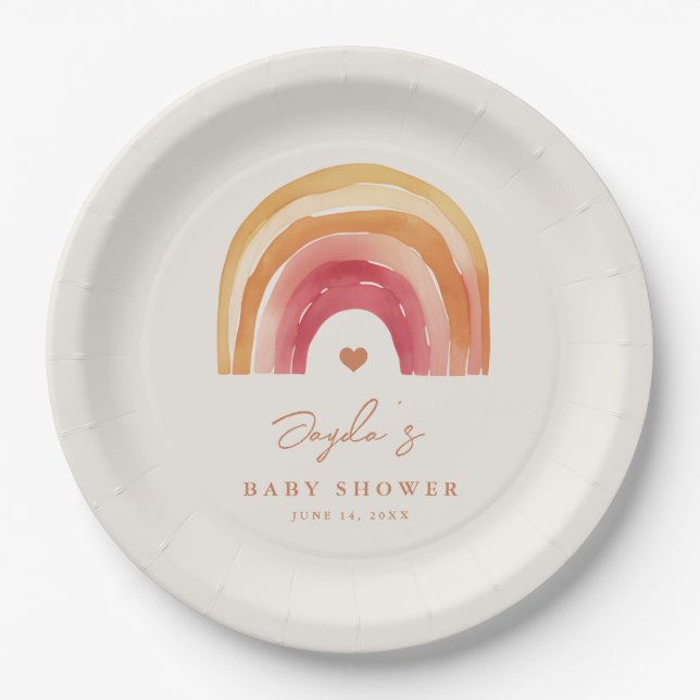 Boho Rainbow Terracotta Baby Shower Paper Plate (Front)