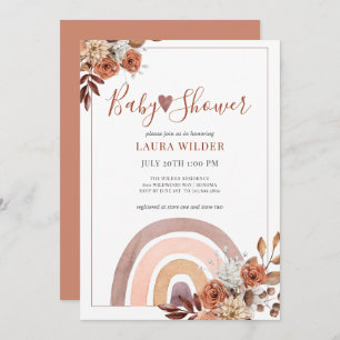 Boho Rainbow Terracotta Burnt Orange Baby Shower Invitation