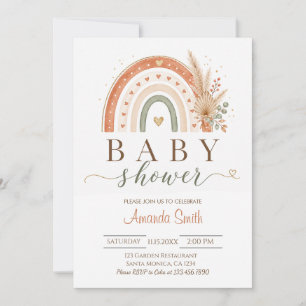 Boho Rainbow Terracotta Pampas Neutral Baby Shower Invitation