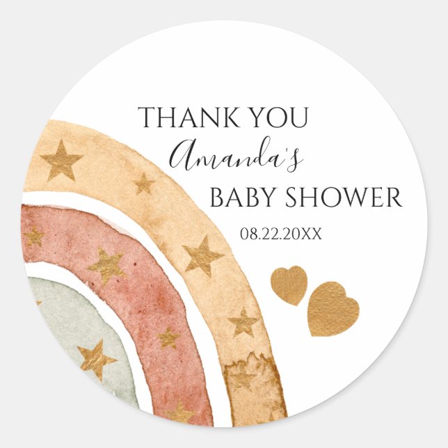 Boho Rainbow Thank You Baby Shower Classic Round Sticker (Front)