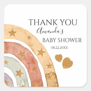 Boho Rainbow Thank You Baby Shower  Square Sticker