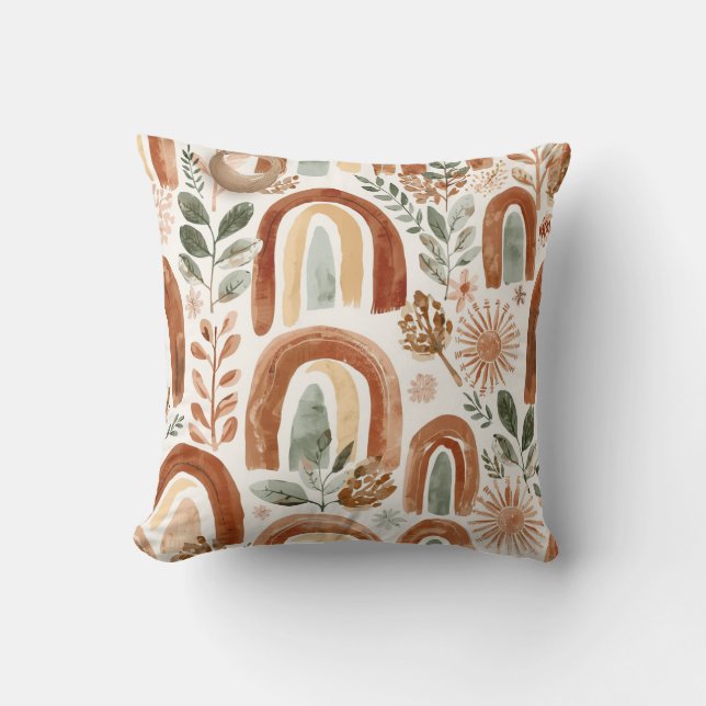 Boho Rainbow Throw Pillow | Neutral Nursery Decor (Front)