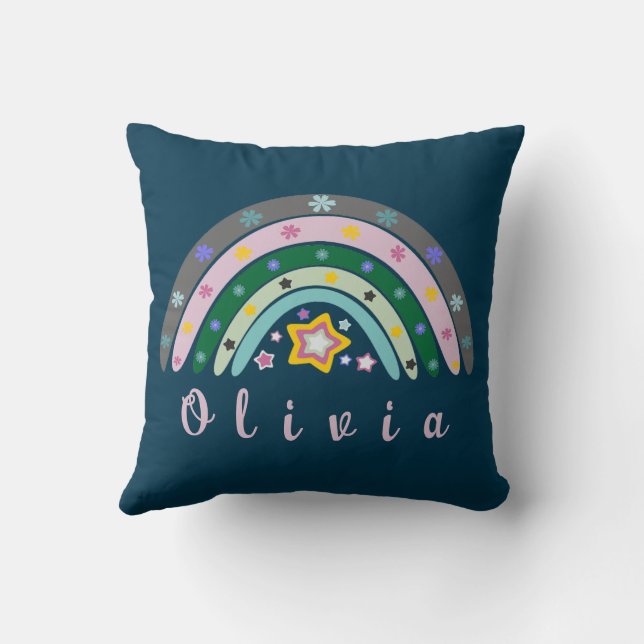 Boho Rainbow Trendy with Personalised Name Cushion (Back)