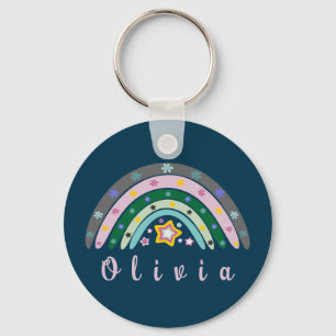 Boho Rainbow Trendy with Personalised Name Key Ring