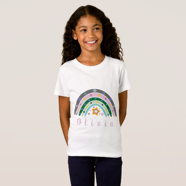 Boho Rainbow Trendy with Personalised Name  T-Shirt (Front Full)