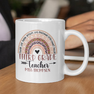 Boho Rainbow Tumbler for 3rd Grade Teacher Coffee Mug