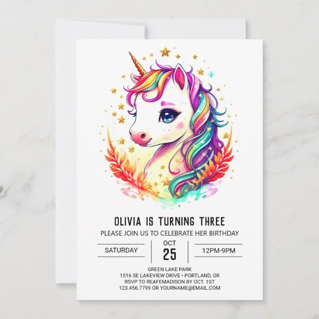 Boho Rainbow Unicorn Birthday Invitation (Front)
