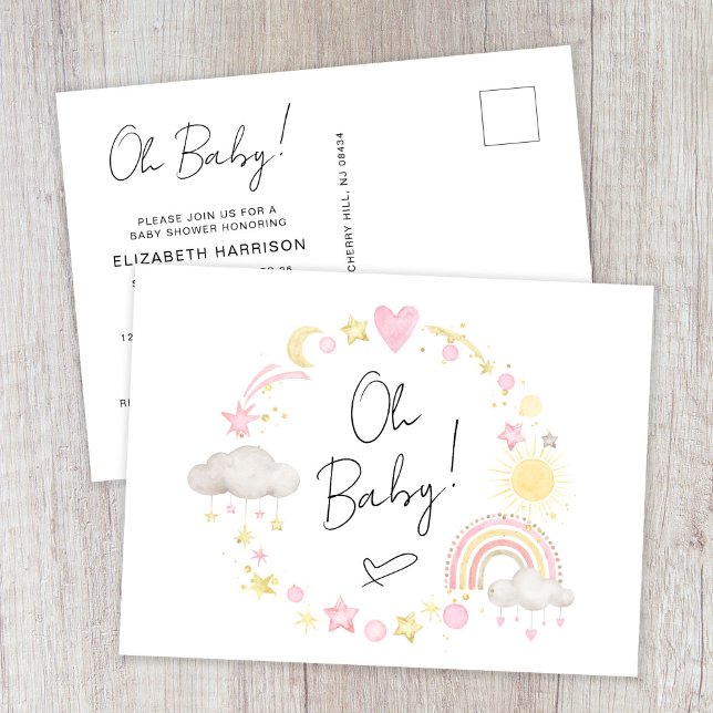 Boho Rainbow Watercolor Baby Girl Shower Invitation Postcard (Creator Uploaded)