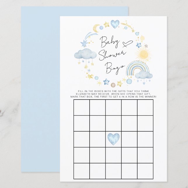 Boho Rainbow Watercolor Baby Shower Bingo Game (Front/Back)
