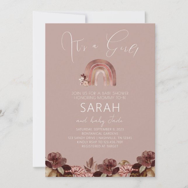 Boho Rainbow Watercolor Baby shower Invitation (Front)