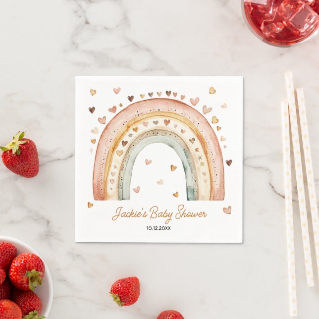 Boho Rainbow Watercolor Baby Shower Napkin (Insitu)