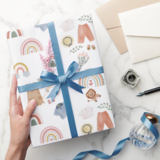 boho rainbow watercolor baby shower wrapping paper