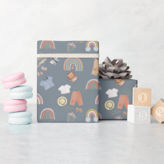 boho rainbow watercolor baby shower wrapping paper