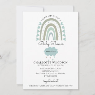 Boho Rainbow Watercolor Blue Baby Boy Shower Invitation