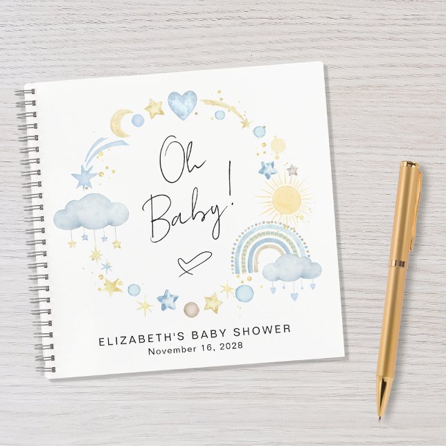 Boho Rainbow Watercolor Boy Baby Shower Guest Book (Creator Uploaded)