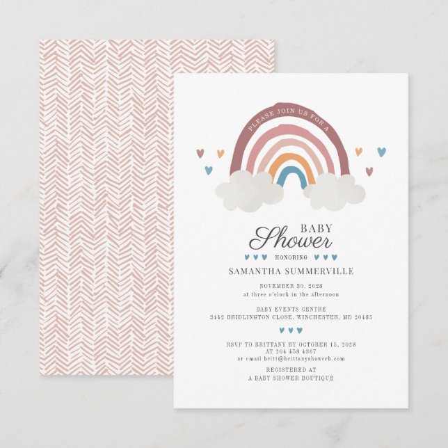 Boho Rainbow Watercolor Chic Baby Shower Invitation (Front/Back)