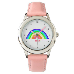 Boho Rainbow Watercolor Cute Girls Pink Kids Watch