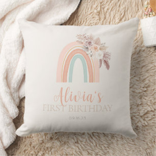 Boho Rainbow Watercolor First Birthday Cushion