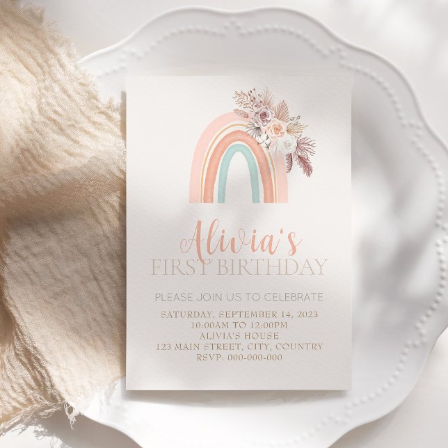 Boho Rainbow Watercolor First Birthday Invitation (Creator Uploaded)