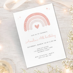 Boho Rainbow Watercolor Girl Pink Birthday  Invitation