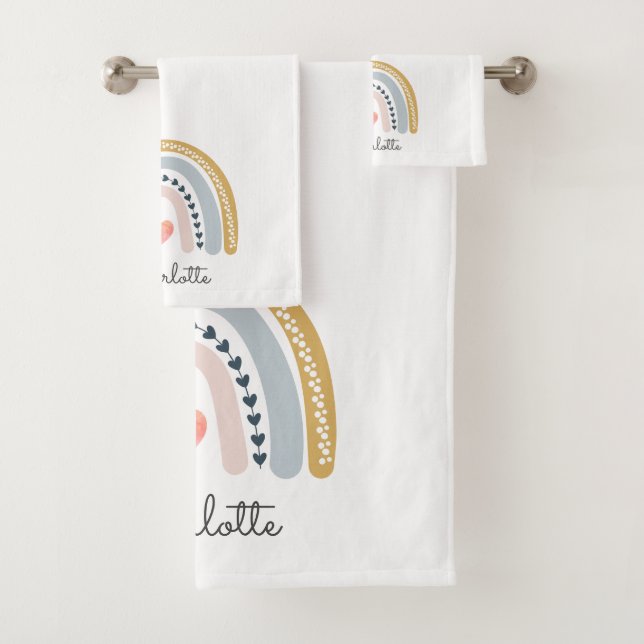Boho Rainbow Watercolor Girl's  Bath Towel Set (Insitu)