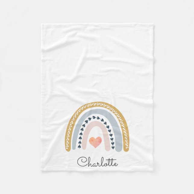 Boho Rainbow Watercolor Nursery Fleece Blanket (Front)