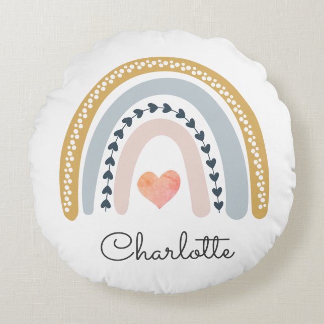 Boho Rainbow Watercolor Nursery Round Cushion (Front)