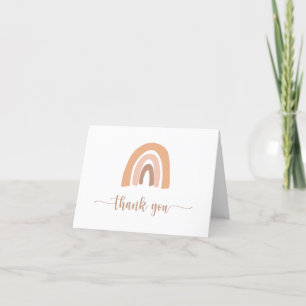 Boho Rainbow Watercolor Pink Neutral Thank You Card